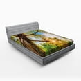 thumbnail image 1 of Ambesonne Landscape Fitted Sheet, Vibrant Summer Sky, Queen Size, Green Brown, 1 of 2