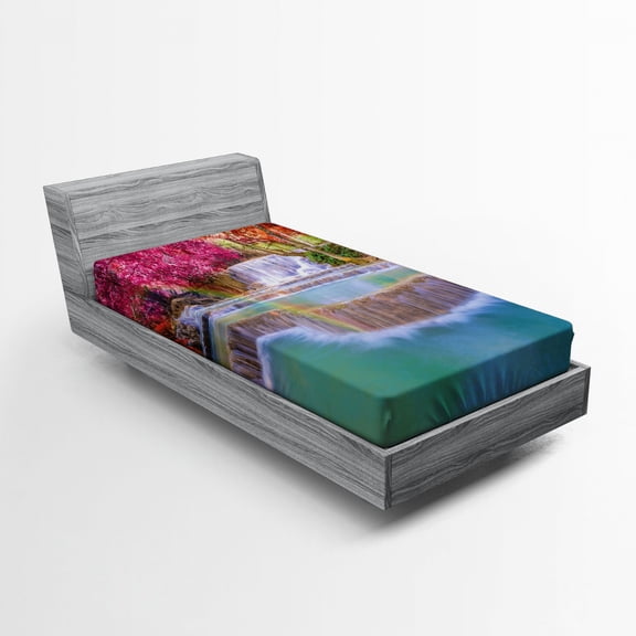 Ambesonne Landscape Fitted Sheet, Vietnam Rain Forest, Twin XL Size, Blue