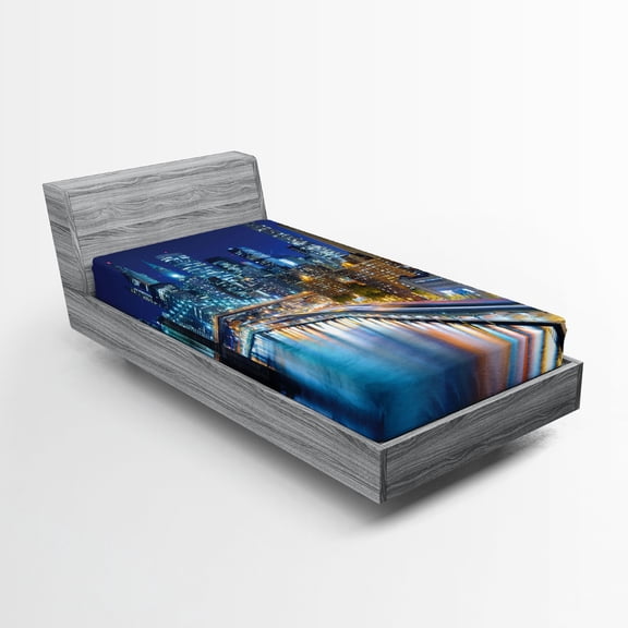 Ambesonne Landscape Fitted Sheet, View of New York City, Twin XL Size, Multicolor