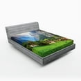 thumbnail image 1 of Ambesonne Landscape Fitted Sheet, Waterfall Sunlight, Full Size, Green Grey, 1 of 2