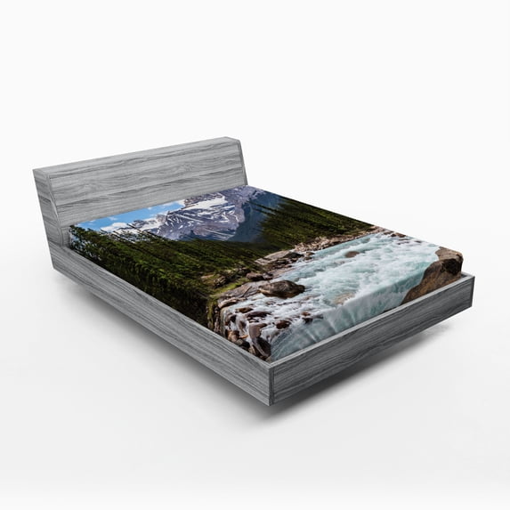 Ambesonne Landscape Fitted Sheet, Winter Day Alberta, Queen Size, Multicolor