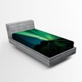 thumbnail image 1 of Ambesonne Landscape Fitted Sheet, Wooden Bridge Solar, Twin XL Size, Fern Green Dark Blue, 1 of 2