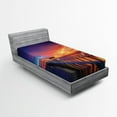 thumbnail image 1 of Ambesonne Landscape Fitted Sheet, Wooden Bridge on Sea, Twin XL Size, Orange Navy, 1 of 2