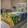 thumbnail image 1 of Ambesonne Landscape Fitted & Top Sheet Set with Sham, Summer Rural Houses, Green White Blue, 1 of 4