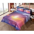 thumbnail image 1 of Ambesonne Landscape Fitted & Top Sheet Set with Shams, Sunset Sky and Clouds, Blue Yellow Purple, 1 of 5