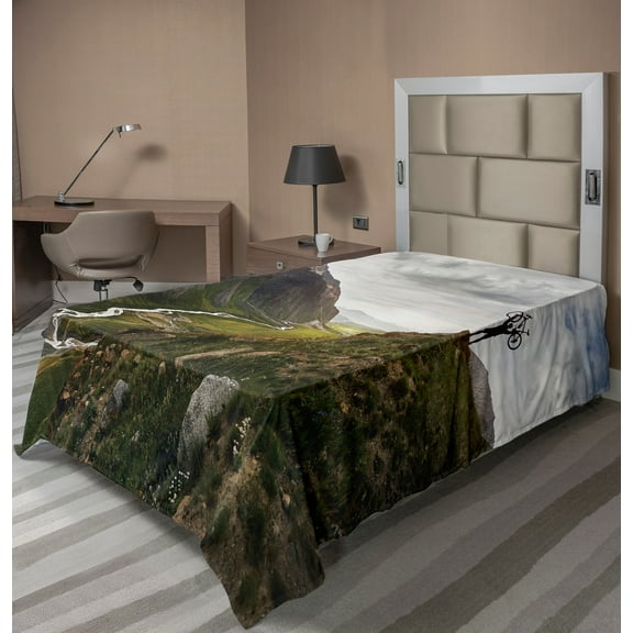 Ambesonne Landscape Flat Sheet, Biker on Mountain Top, Twin Size, Multicolor