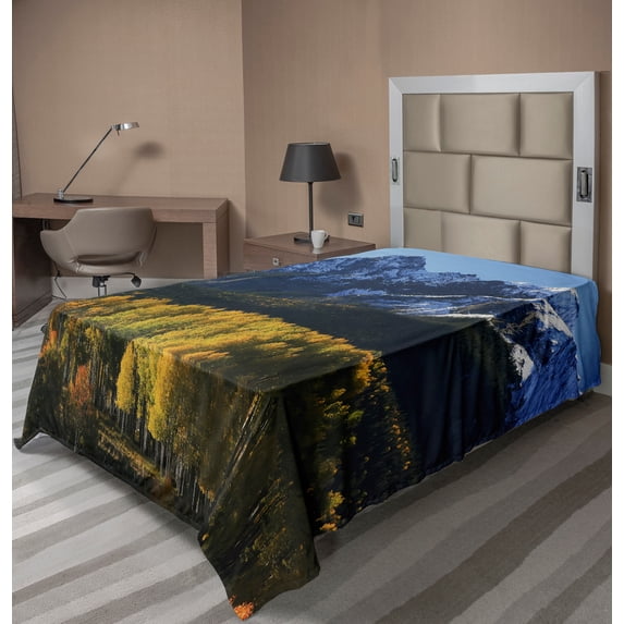Ambesonne Landscape Flat Sheet, Colorado Village, Twin Size, Green Blue