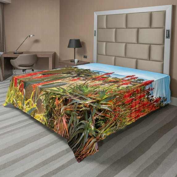 Ambesonne Landscape Flat Sheet, Desert Mountain Photo, Queen Size, Multicolor