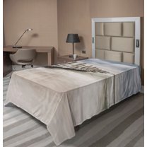 Ambesonne Landscape Flat Sheet, Groyne Zingst Germany, TwinXL Size, Pale Blue White Tan