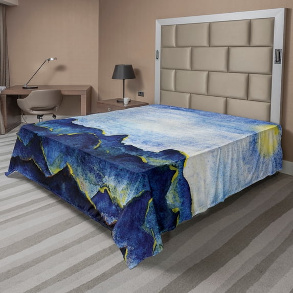 Ambesonne Landscape Flat Sheet, Hills Cloud Sky, California King, Yellow Blue