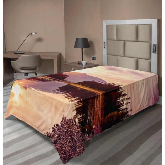 Ambesonne Landscape Flat Sheet, Jackson Lake in USA, Twin Size, Peach Pale Yellow