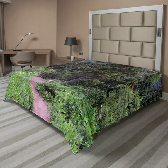 Ambesonne Landscape Flat Sheet, Jungle Trekking Getaway, California King, Multicolor