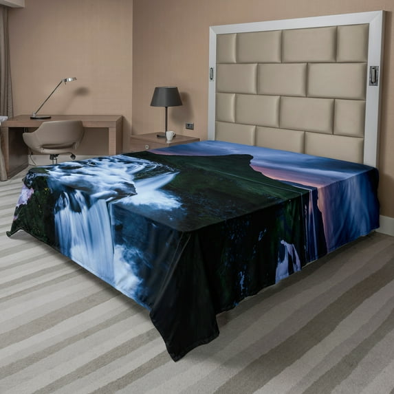 Ambesonne Landscape Flat Sheet, Kirkjufell Iceland Nature, California King, Multicolor