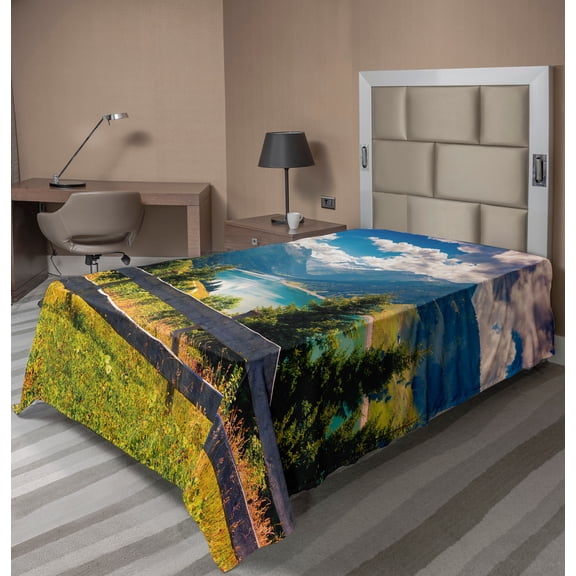 Ambesonne Landscape Flat Sheet, Lake Landscape in Alps, Twin Size, Multicolor