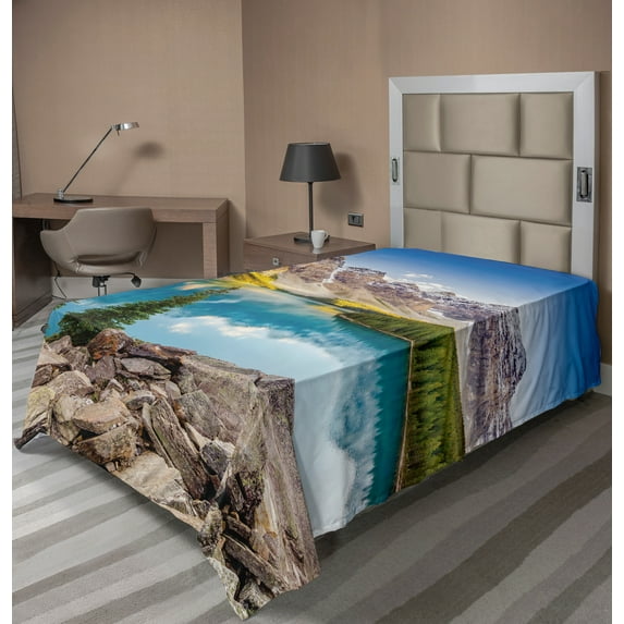 Ambesonne Landscape Flat Sheet, Moraine Lake Sunset, Twin Size, Multicolor