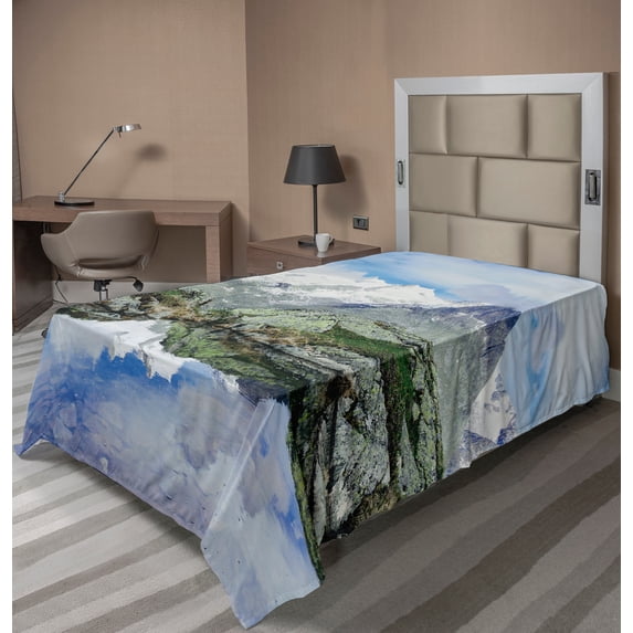 Ambesonne Landscape Flat Sheet, Mountain Lake in the Alps, Twin Size, Multicolor