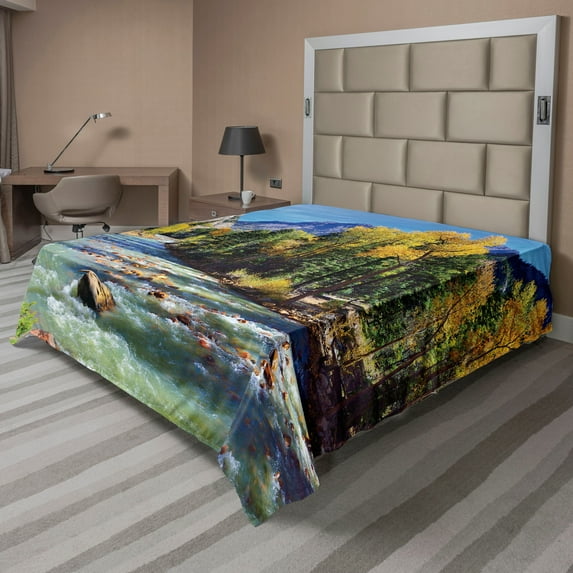 Ambesonne Landscape Flat Sheet, Mountains of Colorado, Queen Size, Multicolor