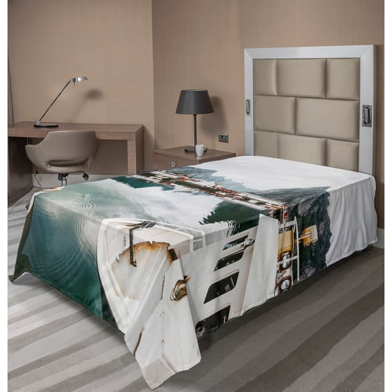 Ambesonne Landscape Flat Sheet, Nice Photo Lofoten Norway, Twin Size, Multicolor