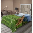 thumbnail image 1 of Ambesonne Landscape Flat Sheet, Tropical Wild Animals, Twin Size, Fern Green Pale Blue, 1 of 1
