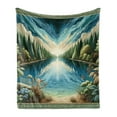 thumbnail image 1 of Ambesonne Landscape Fleece Throw Blanket River and Forest Symmetry 60"x80" Green Blue, 1 of 5