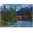 thumbnail image 1 of Ambesonne Landscape Jigsaw Puzzle Durable Cardboard, River Log Lake Village, 1000 pcs, Green Blue and Dark Pink, 1 of 6