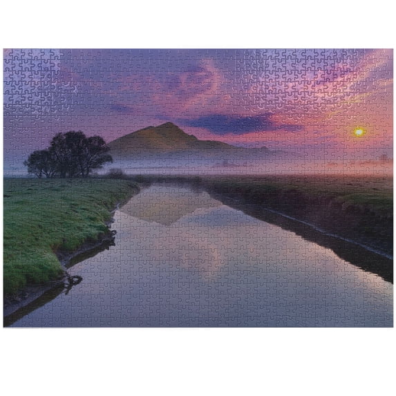 Ambesonne Landscape Jigsaw Puzzle, Misty Sunrise Sunnny Sky, Heirloom-Quality Fun Activity for Family Durable Cardboard, 1000 pcs, Multicolor