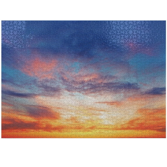 Ambesonne Landscape Jigsaw Puzzle, Sunset Cloudscape Sky, Heirloom-Quality Fun Activity for Family Durable Cardboard, 1000 pcs, Orange Blue