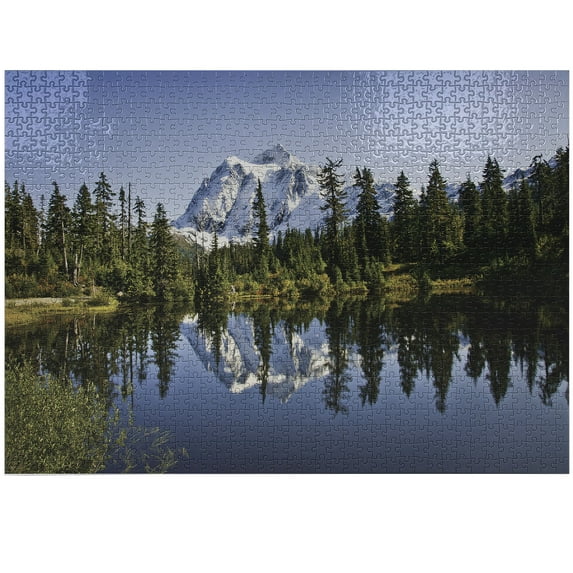 Ambesonne Landscape Jigsaw Puzzle, Tree and Snowy Nature, Heirloom-Quality Fun Activity for Family Durable Cardboard, 1000 pcs, Green Blue White