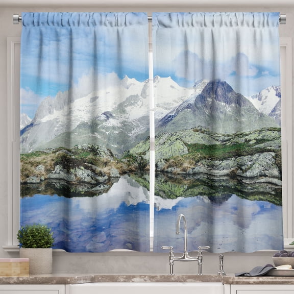 Ambesonne Landscape Kitchen Curtains, Mountain Lake in the Alps, 55"x24", Multicolor