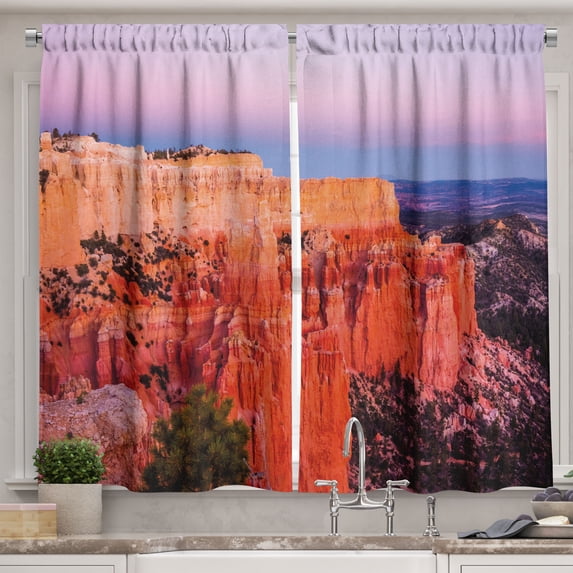 Ambesonne Landscape Kitchen Curtains, Natural Touristy Plateau, 55"x45", Vermilion Violet Blue