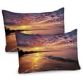 thumbnail image 1 of Ambesonne Landscape Pillow Sham 2 Pack, Dawn at Beach Seaside, 36"x20", Orange Mauve Blue, 1 of 3