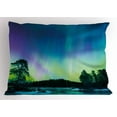 thumbnail image 1 of Ambesonne Landscape Pillow Sham, Lake Forest Woods, 26" X 20", Violet Blue Lime Green, 1 of 2