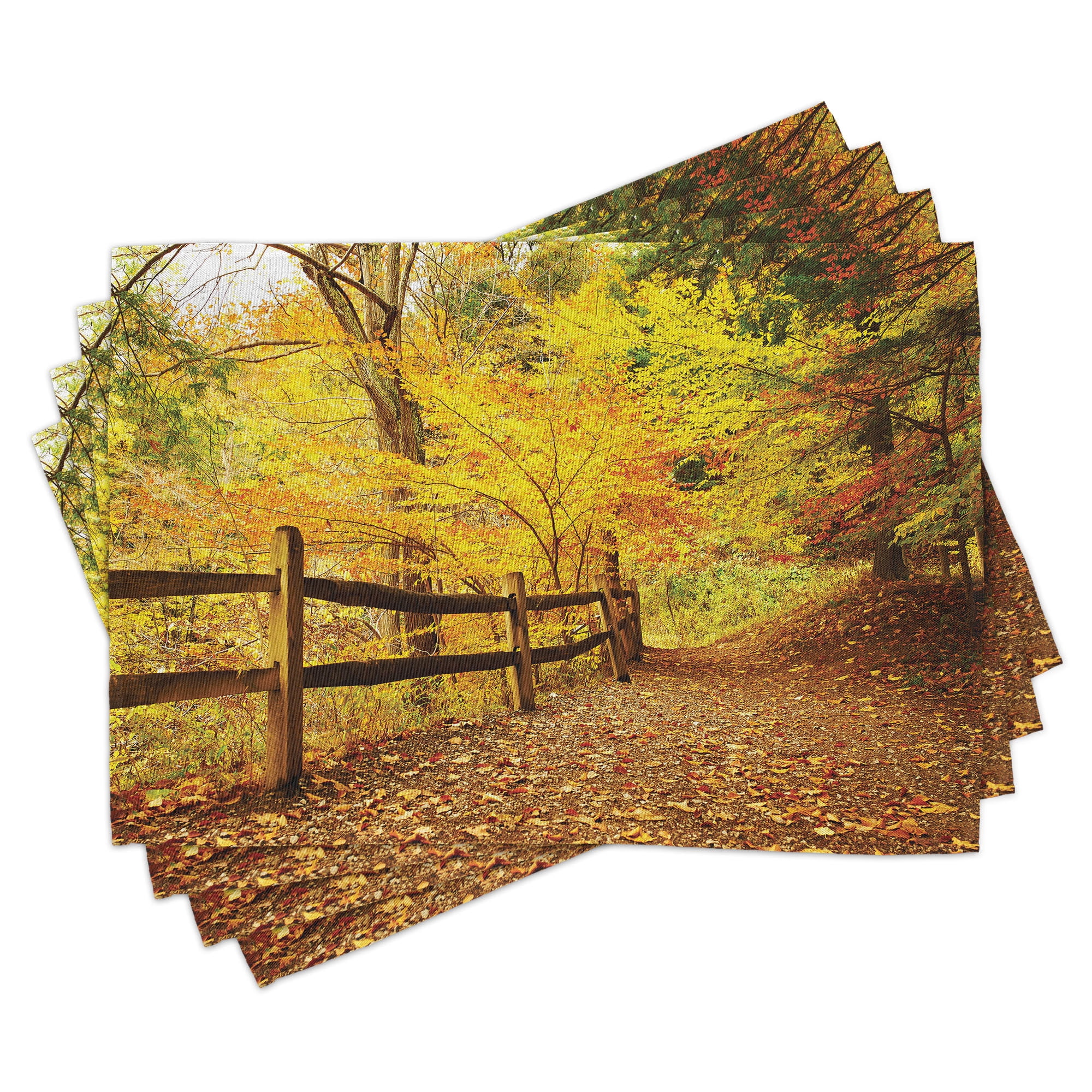 Ambesonne Landscape Place Mats Set of 4, Fall Trees Leaf Road, Standard ...