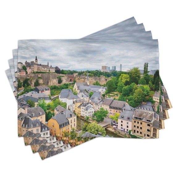 Ambesonne Landscape Place Mats Set of 4, Old Town Luxembourg, Standard Size, Multicolor