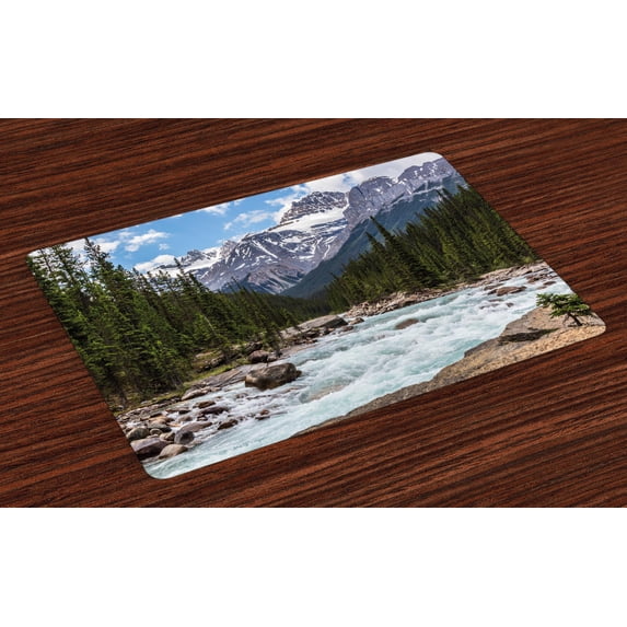 Ambesonne Landscape Place Mats Set of 4, Winter Day Alberta, Standard Size, Multicolor