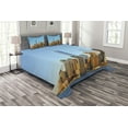thumbnail image 1 of Ambesonne Landscape Quilted Bedspread Set 3 Pcs, New York City Skyline, Queen Size, Pale Blue Orange, 1 of 3