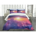 thumbnail image 1 of Ambesonne Landscape Quilted Bedspread Set 3 Pcs, Sunset Sky and Clouds, King Size, Blue Yellow Purple, 1 of 5