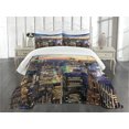 thumbnail image 1 of Ambesonne Landscape Quilted Bedspread Set 3 Pcs, Urban Skyline of NYC, King Size, Orange Blue, 1 of 5