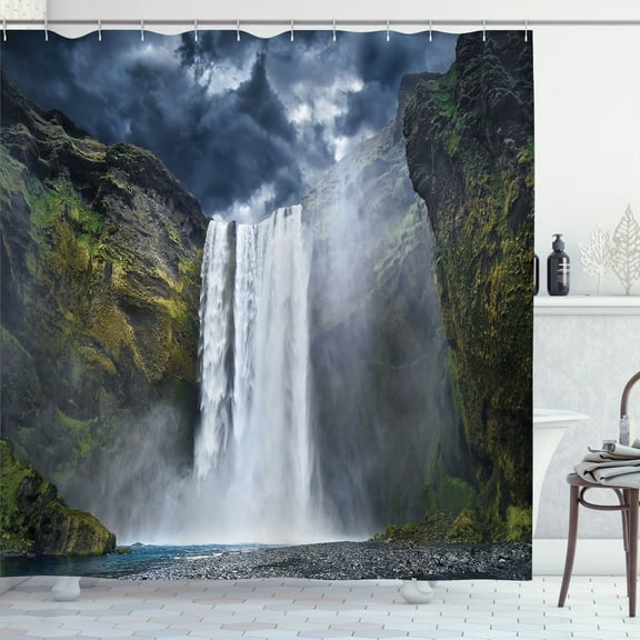 Ambesonne Landscape Shower Curtain, America Cliffs Scene, 69"Wx75"L, Green Blue White