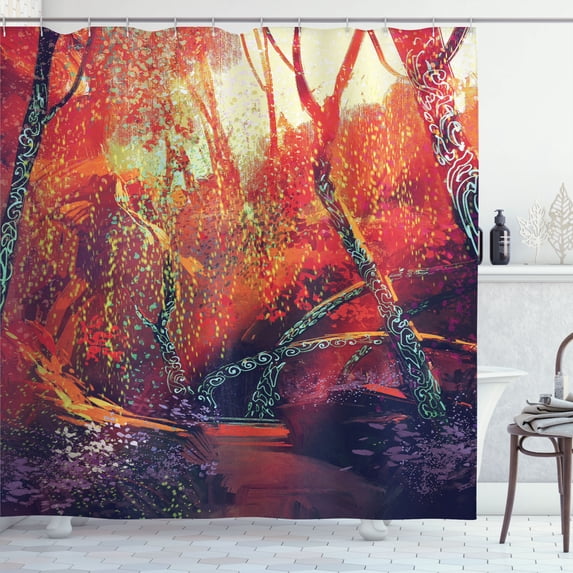 Ambesonne Landscape Shower Curtain, Autumn Fall Scenery, 69"Wx75"L, Orange Purple