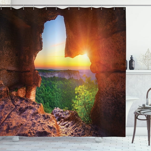 Ambesonne Landscape Shower Curtain, Canyon at Sunset Time, 69"Wx84"L, Green Orange