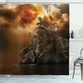 thumbnail image 1 of Ambesonne Landscape Shower Curtain, Castle Thunder Storm, 69"Wx70"L, Orange Brown, 1 of 5