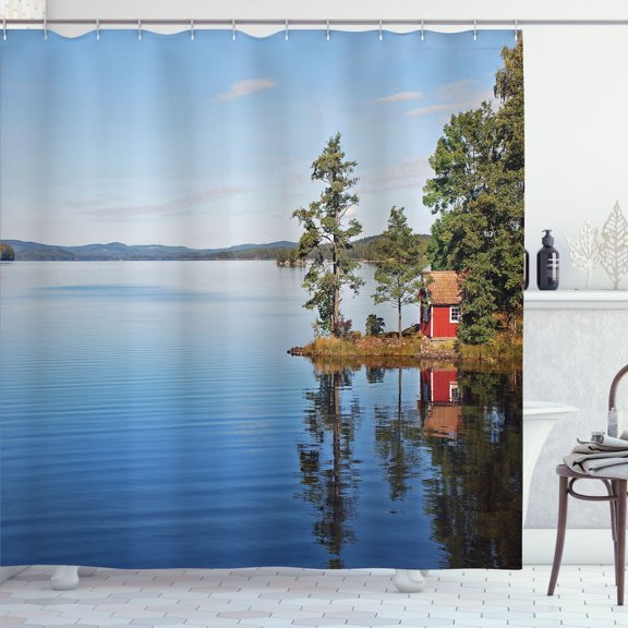 Ambesonne Landscape Shower Curtain, Country Lake House, 69"Wx70"L, Multicolor