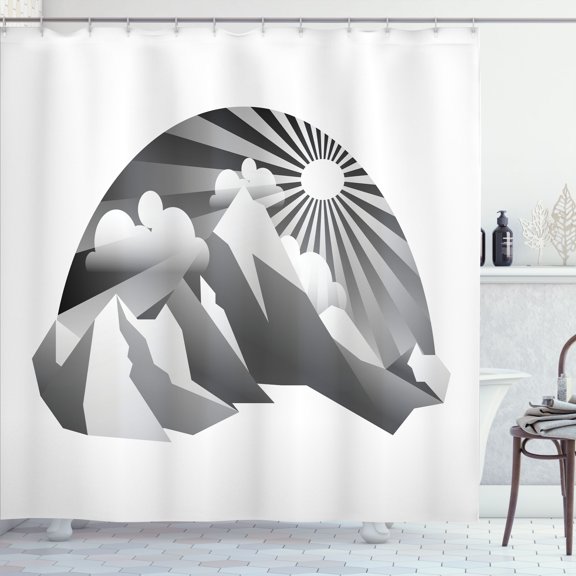 Ambesonne Landscape Shower Curtain, Hand-Drawn Mountain Scene, 69"Wx70"L, Charcoal Grey and White
