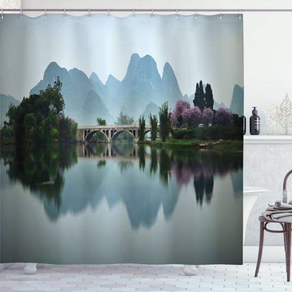 Ambesonne Landscape Shower Curtain, Japanese Lake View, 69"Wx75"L, Multicolor