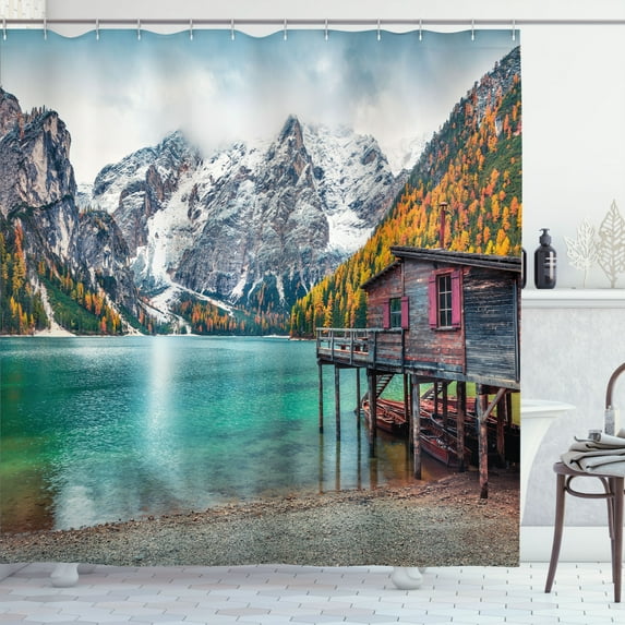 Ambesonne Landscape Shower Curtain, Lake Braies in Alps View, 69"Wx84"L, Multicolor