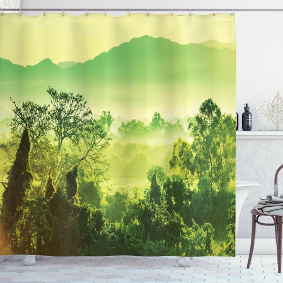 Ambesonne Landscape Shower Curtain, Monochrome Nature Scene, 69"Wx84"L, Lime Green Yellow Green