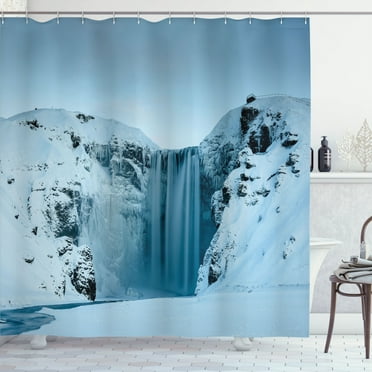 Ambesonne Landscape Shower Curtain, Mountains with Snow, 69"Wx84"L, Petrol Blue