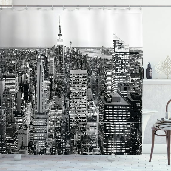 Ambesonne Landscape Shower Curtain, New York Manhattan, 69"Wx75"L, Grey