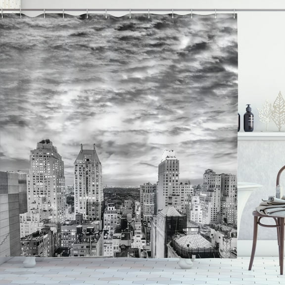 Ambesonne Landscape Shower Curtain, New York Skyscraper, 69"Wx70"L, Black White